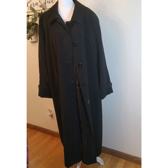 Womans Black Size 20 2x Gallery Long Dress Button Coat Pockets Shoulder Pads - Picture 1 of 16